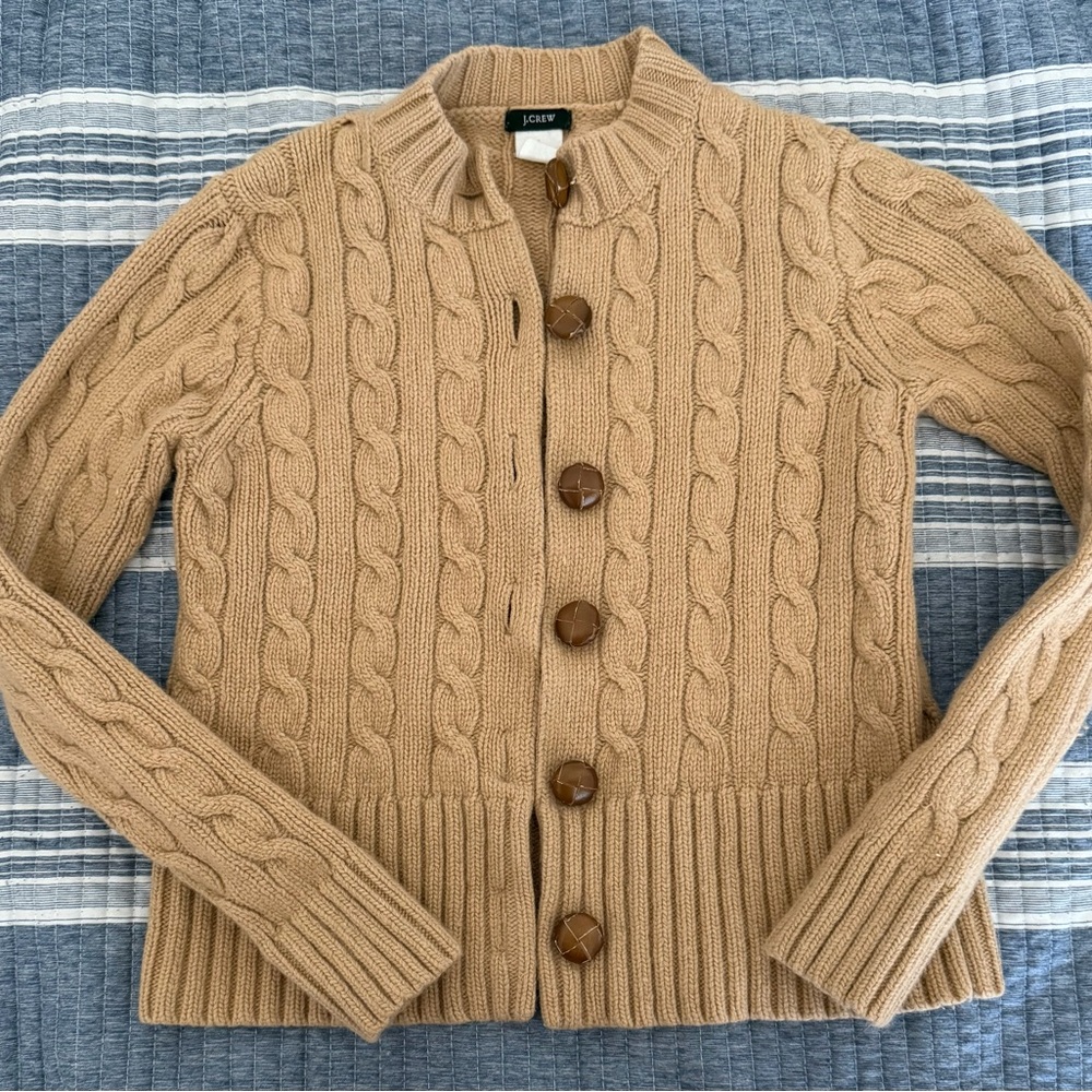 J.Crew Camel Knit Sweater with Wooden Buttons